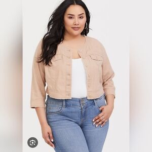 NWT Torrid Linen Blend Collarless Cone Sleeve Jacket Size 4
